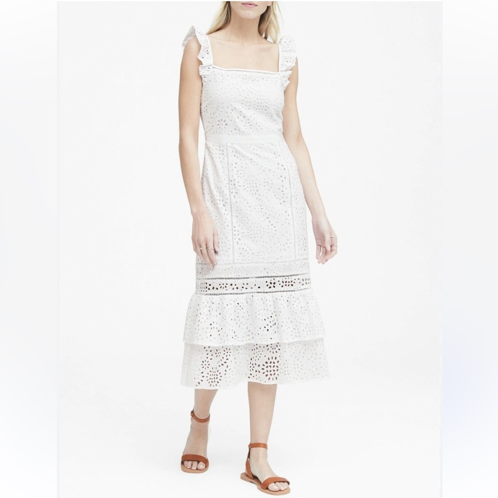 Banana Republic White Eyelet Pinafore Dress